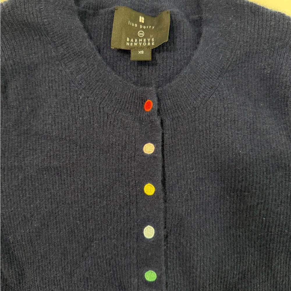 Lisa Perry Navy Sweater with Colorful Buttons - Picture 2 of 5